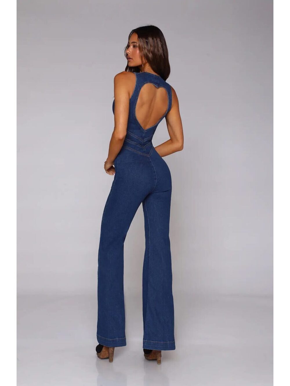 Revice Hollywood Heartthrob Denim Jumpsuit S Heart Cutout Flare Y2K; Western